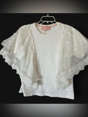 BAPY by A Bathing Ape Japanese Fashion Brand White Embroidered Lace Overlay Top